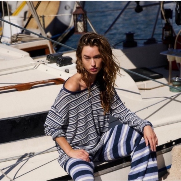 NWT Free People Bailey 3 Piece Sweater Set Skirt Top Terry Navy Blue White - Picture 14 of 16